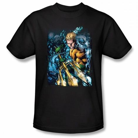 AQUAMAN with Trident Flying Fish DISTRESSED Adult T-Shirt All Sizes
