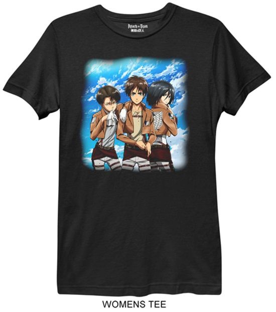 Attack On Titan Shirt Womens Tee Eren,Mikasa,Levi Black T-Shirt