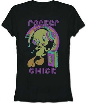 Looney Tunes Tweety Bird Rocker Chick Black Juniors T-shirt