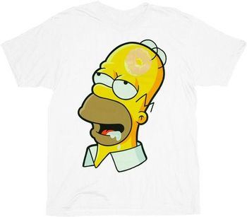 The Simpsons Homer Drooling Glow-In-The-Dark Donut Brain White Adult T-Shirt