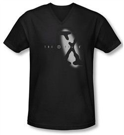 X-Files Shirt Slim Fit V Neck Spotlight Logo Black Tee T-Shirt