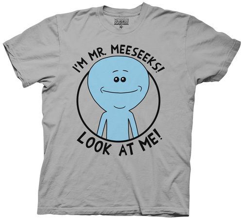 Rick and Morty Mr. Meeseeks Look At Me Adult Silver T-Shirt
