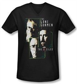 X-Files Shirt Slim Fit V Neck Lone Gunmen Black Tee T-Shirt