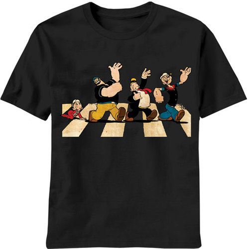 Popeye the Sailor Man Single File Line Adult Black T-shirt