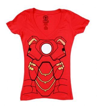 Marvel Iron Man V-neck Juniors Red Costume T-shirt