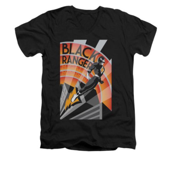 Power Rangers Shirt Slim Fit V-Neck Black Ranger Black T-Shirt