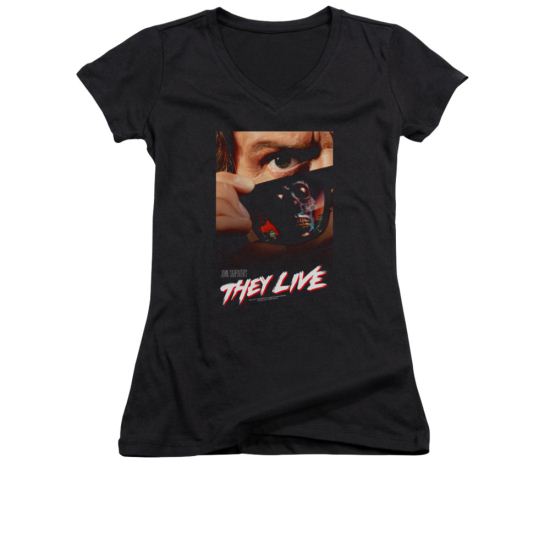 They Live Shirt Juniors V Neck Poster Black Tee T-Shirt