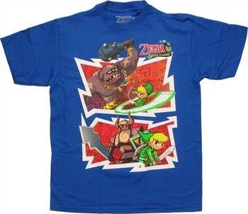 Nintendo Legend of Zelda Spirit Tracks Link Fighting Two Panel Youth T-Shirt
