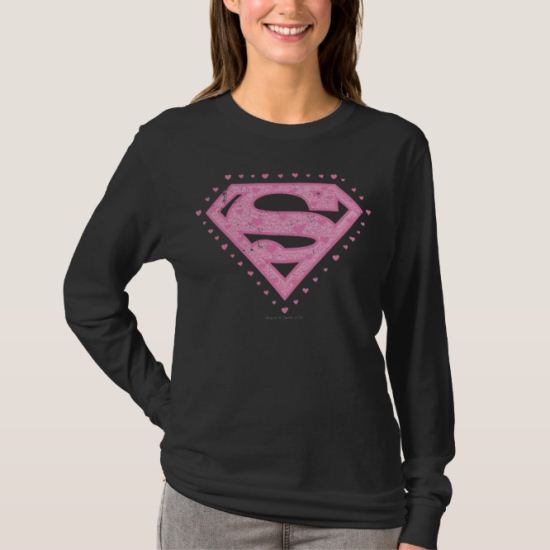 Supergirl Distressed Logo Black and Pink T-Shirt