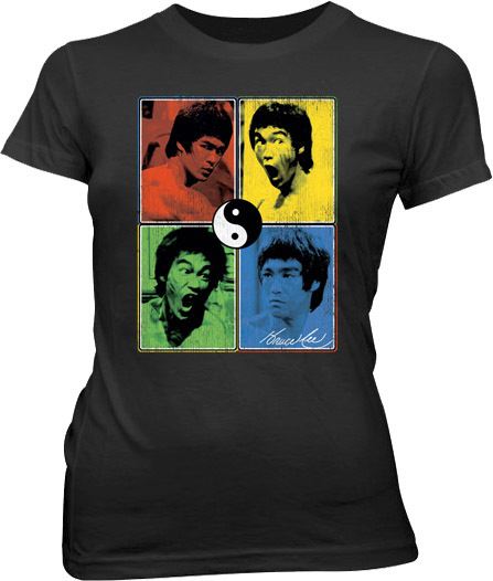 Bruce Lee Enter Color Block Juniors Black T-shirt