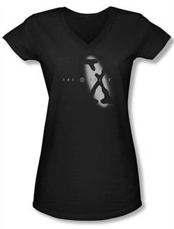 X-Files Shirt Juniors V Neck Spotlight Logo Black Tee T-Shirt