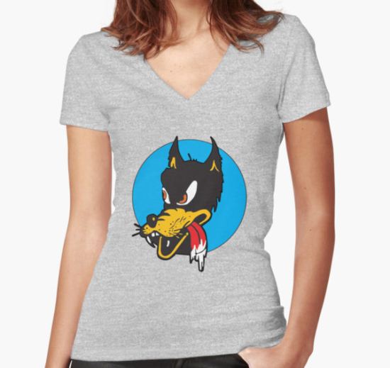 Rockabilly Cartoon Wolf Women's Fitted V-Neck T-Shirt by TexasBarFight T-Shirt