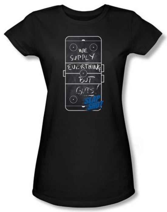 Slap Shot Juniors T-shirt Hockey Movie Chalkboard Black Tee Shirt