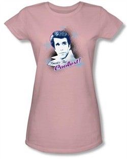 Happy Days Juniors Tee Fonzie's the Coolest Fitted Girly Pink Tee