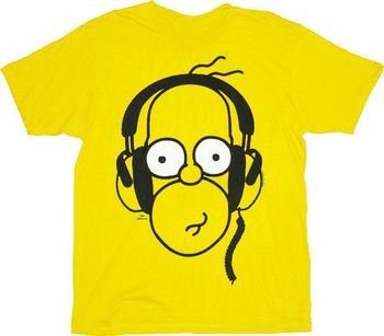 The Simpsons Homer With Headphones Yellow Adult T-shirt