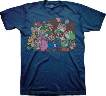 Nintendo Super Mario Group Shot Adult Navy T-Shirt