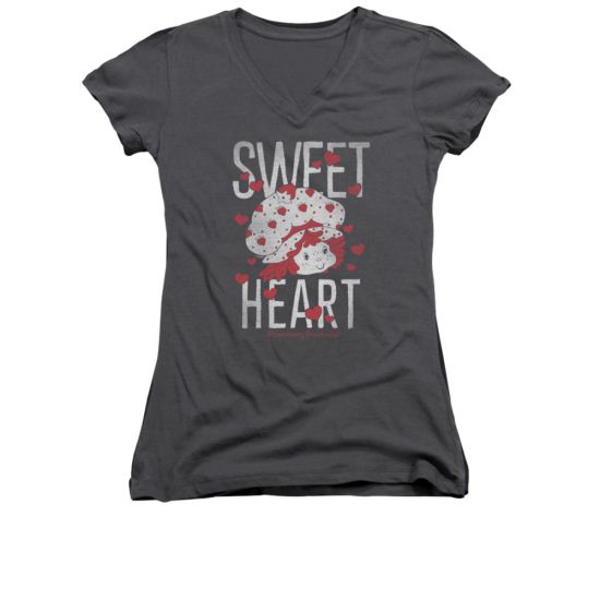 Strawberry Shortcake Shirt Juniors V Neck Sweet Heart Charcoal Tee T-Shirt