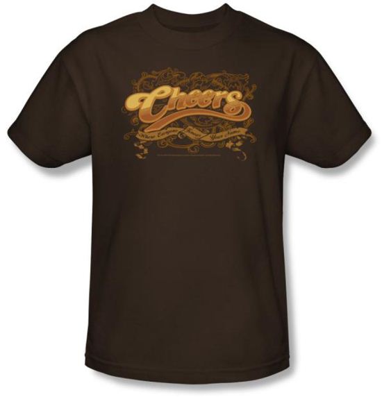 Cheers Logo T-shirt - Scrolled Writing Adult Coffee Tee Shirt
