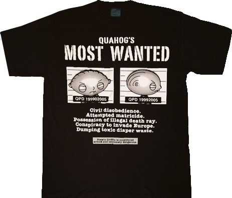 Family Guy Stewie Most Wanted Black T-shirt