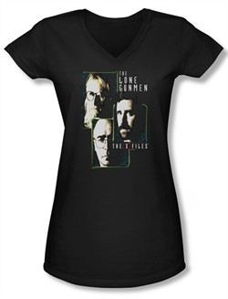 X-Files Shirt Juniors V Neck Lone Gunmen Black Tee T-Shirt
