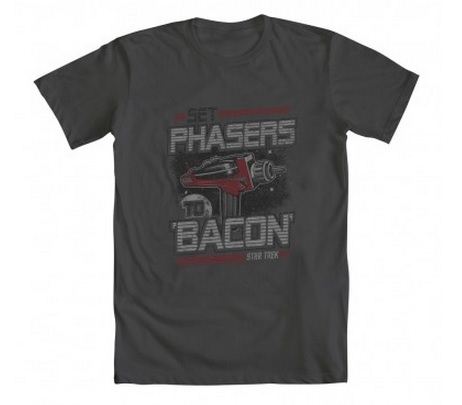 Star Trek Set Phasers To Bacon Adult Charcoal T-Shirt
