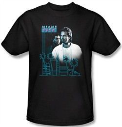 Miami Vice T-shirt Looking Out Adult Black Tee Shirt
