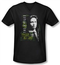 X-Files Shirt Slim Fit V Neck Mulder Black Tee T-Shirt