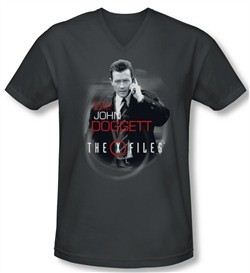 X-Files Shirt Slim Fit V Neck Doggett Charcoal Tee T-Shirt