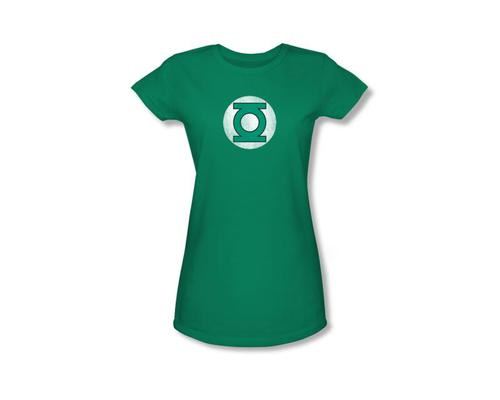 Green Lantern Distressed Logo Kelly Green Juniors T-shirt
