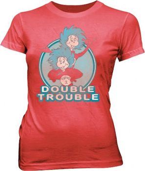 Dr. Seuss Double Trouble Thing 1 & 2 Dusty Red Juniors T-shirt