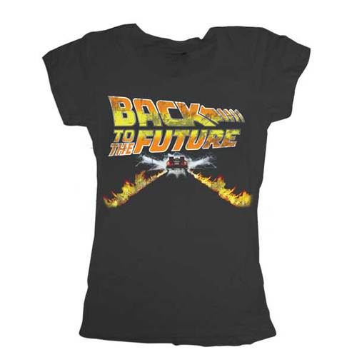 Back to the Future Flames Black Juniors T-shirt