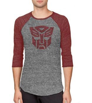 Transformers Autobots Logo Adult Arctic Gray and Rustic Red Baseball Raglan T-shirt