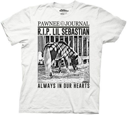 Parks and Recreation RIP Lil Sebastian Pawnee Journal Adult White T-Shirt