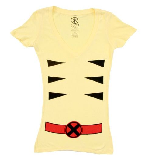 Marvel X-men Wolverine V-neck Juniors Yellow Costume T-shirt