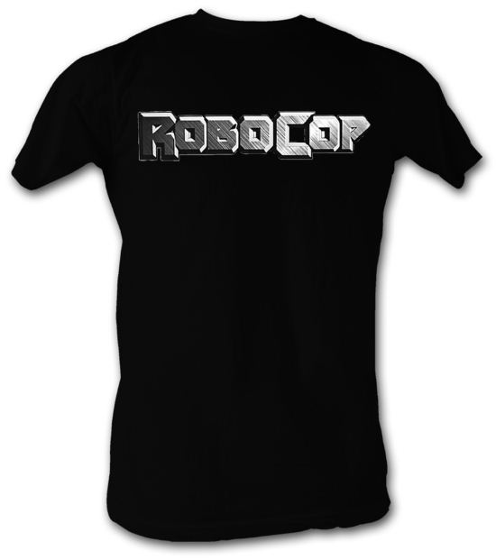 Robocop T-Shirt - Logo In Silver Adult Black Tee Shirt