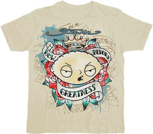 Family Guy Stewie Bow Before Greatness Tattoo Cream T-shirt
