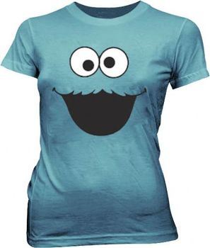Sesame Street Cookie Monster Face Light Cyan Juniors T-shirt