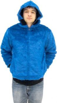 Sesame Street Cookie Monster Blue Faux Fur Full Zip Adult Costume Hoodie Sweatershirt Jacket