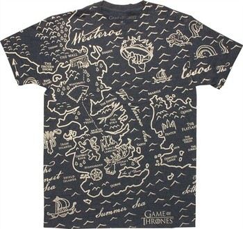 Game of Thrones World Map All Over Navy T-Shirt Sheer