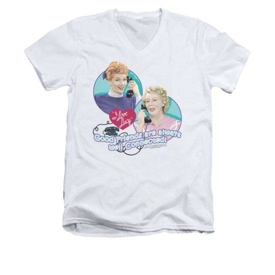 I Love Lucy Shirt Juniors V Neck Always Connected White Tee T-Shirt