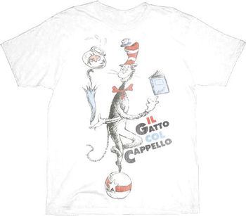 Dr. Seuss Cat in the Hat Il Gatto Col Cappello White Adult T-shirt