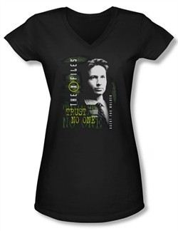X-Files Shirt Juniors V Neck Mulder Black Tee T-Shirt
