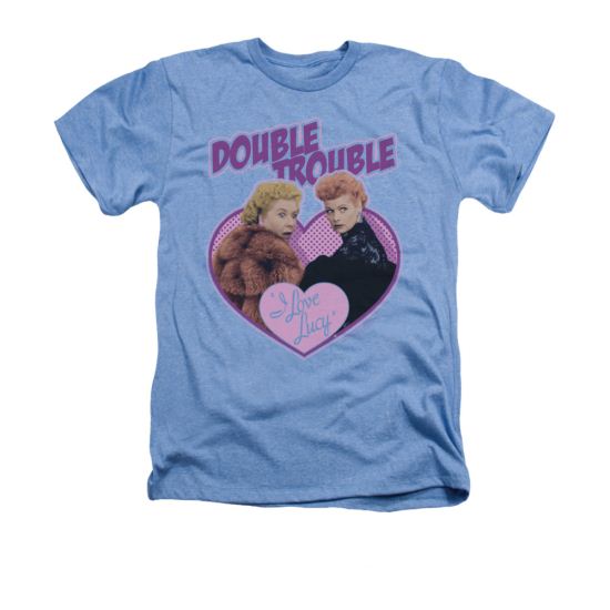 I Love Lucy Shirt Double Trouble Adult Heather Light Blue Tee T-Shirt