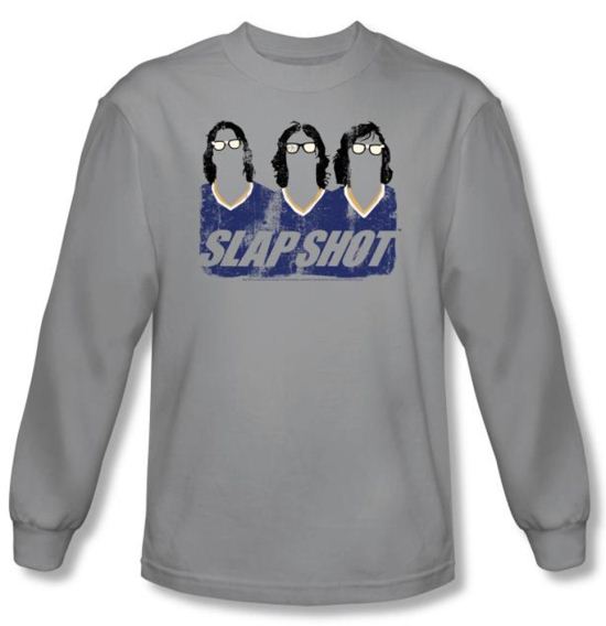 Slap Shot T-shirt Hockey Brothers Adult Silver Long Sleeve Tee Shirt