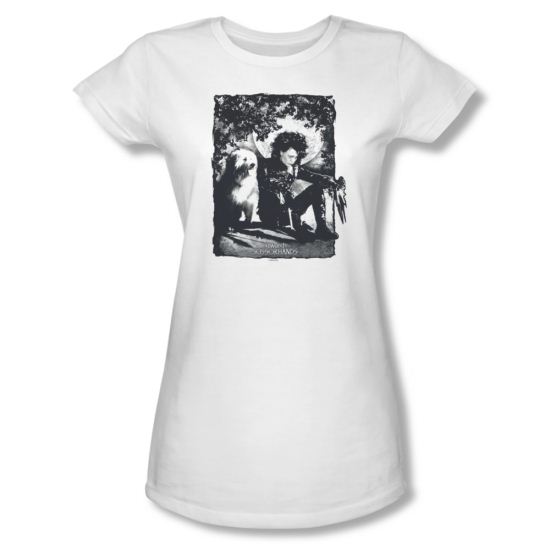 Edward Scissorhands Shirt Juniors Lucky Dog White Tee T-Shirt