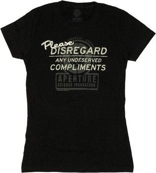 Portal 2 Please Disregard Any Undeserved Compliments Aperture Science Baby Doll Tee