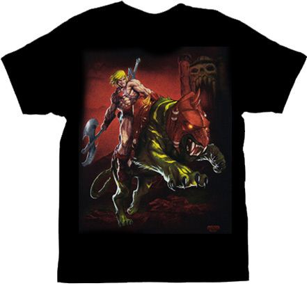 He-Man Battle Cat Black Mens T-shirt