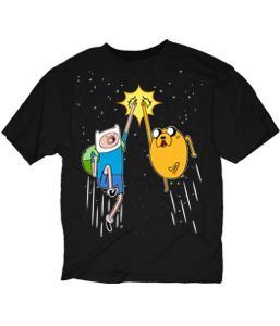 Adventure Time Finn and Jake Space Fist Pump Adult Black T-shirt