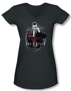 X-Files Shirt Juniors V Neck Doggett Charcoal Tee T-Shirt