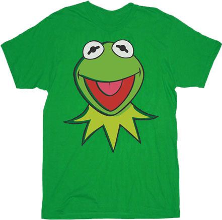 The Muppets Kermit the Frog Face and Collar Adult Green T-shirt.